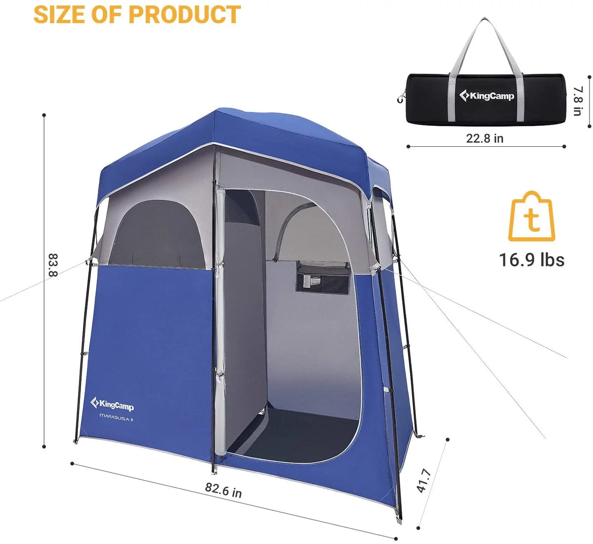Oversized 2 Rooms Camping Shower Tent with Carry Bag U293