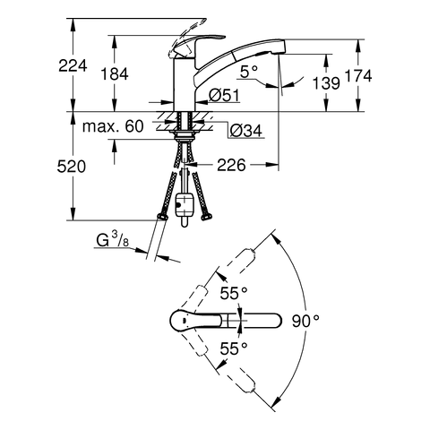Single Lever Kitchen Mixer with Pull-Out Spray B6056