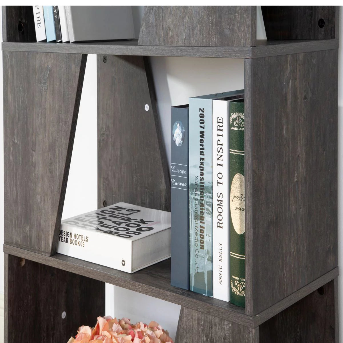 5-tier Wooden Bookcase in Washed Black Finish O174