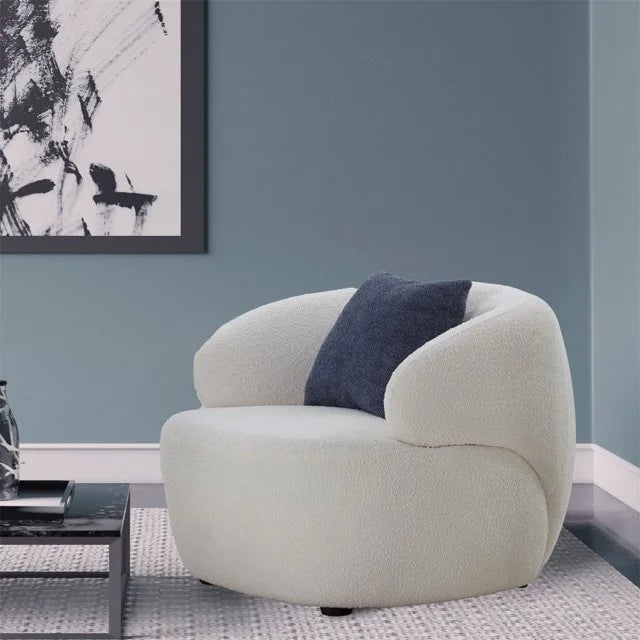Beige Boucle Swivel Barrel Chair Z377681