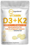 Vitamin D3 1,000 iu Plus K2 25 mcg 300 Coconut Oil Softgels Y3466