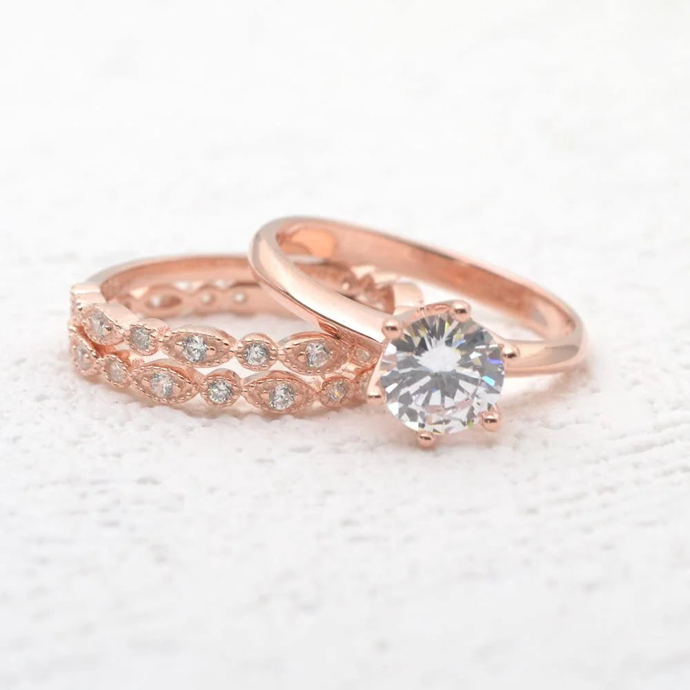 Milgrain Marquise & Round Cubic Zirconia Half Eternity Ring Sterling Silver 925 I374