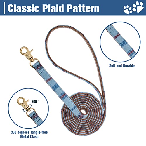 Blue Plaid Dog Collar and Leash Set Q5072