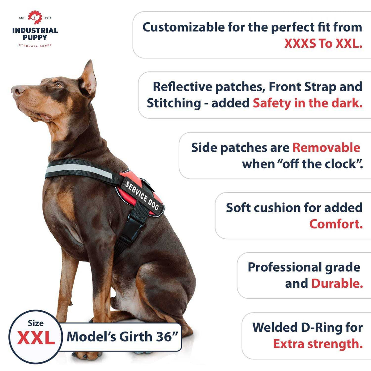 Service Dog Vest with Hook and Loop Straps and Handle H568