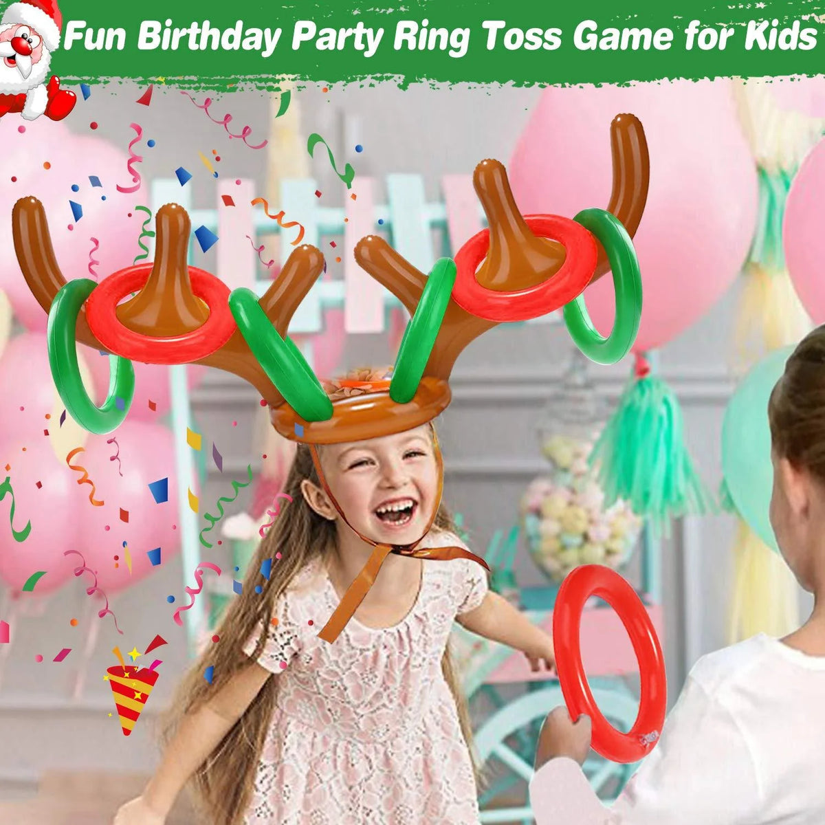 2 Pack Inflatable Reindeer Antler Ring Toss Game with 8 Rings, 2 Antlers S68066