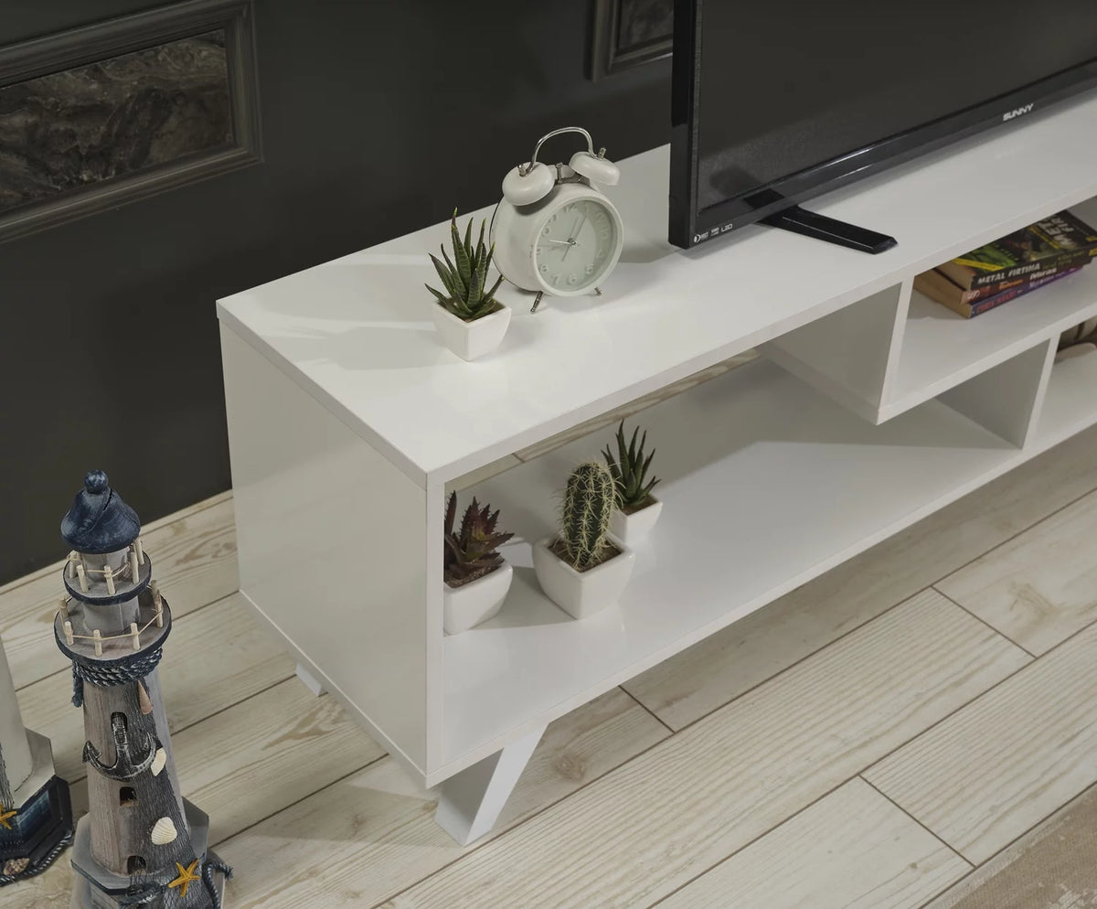 White Wood Tv Stand with Shelf C2055