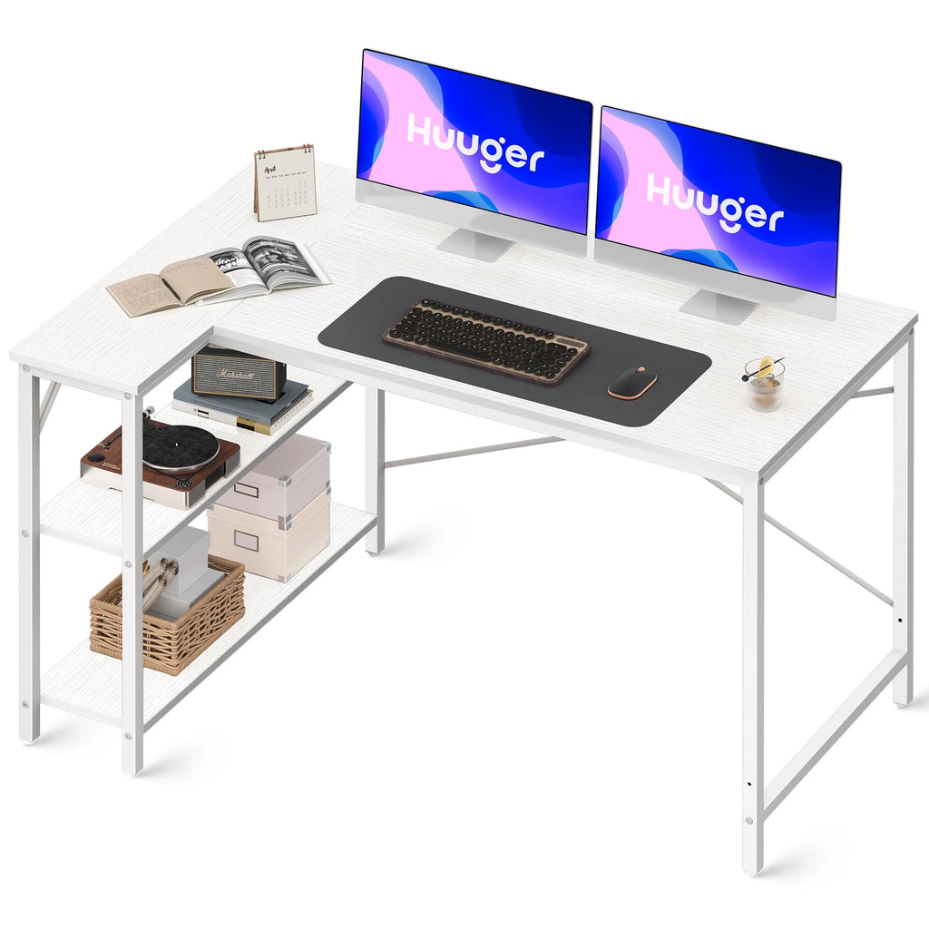 39 inch L-Shaped Desk with Reversible Storage Shelves Metal Frame P70117