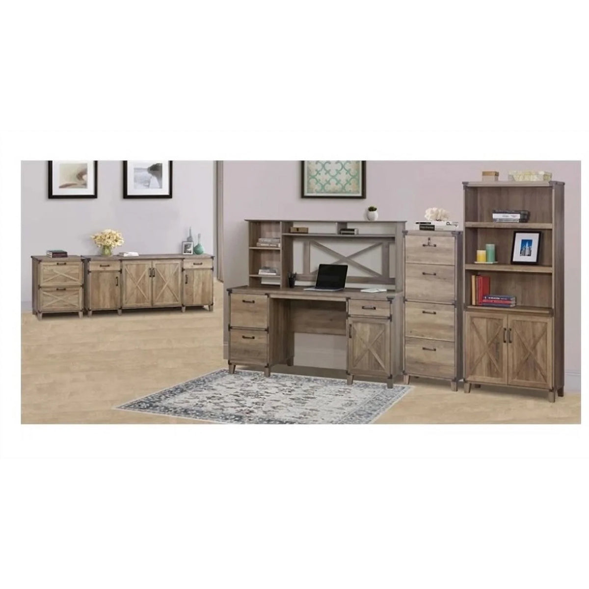 Rustic Oak 2-Door Engineered Wood Bookcase L209