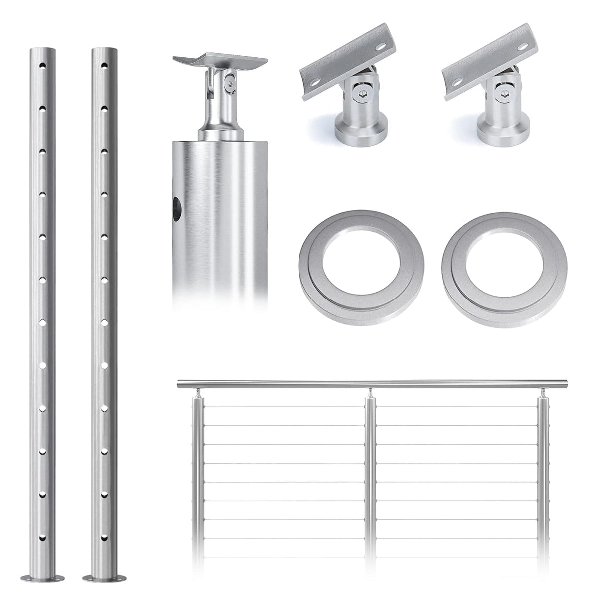 2Pack Stainless Steel Cable Railing Post Round 42x2.36 Pre-drilled Surface Mount G35080
