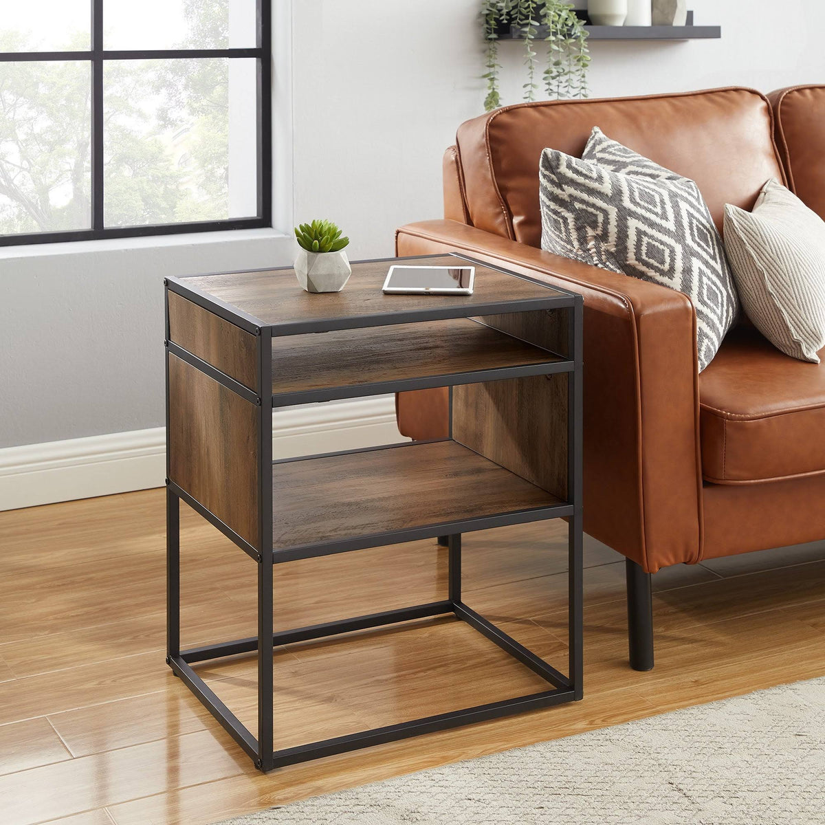 Dark Walnut Open-Shelf Side Table E675