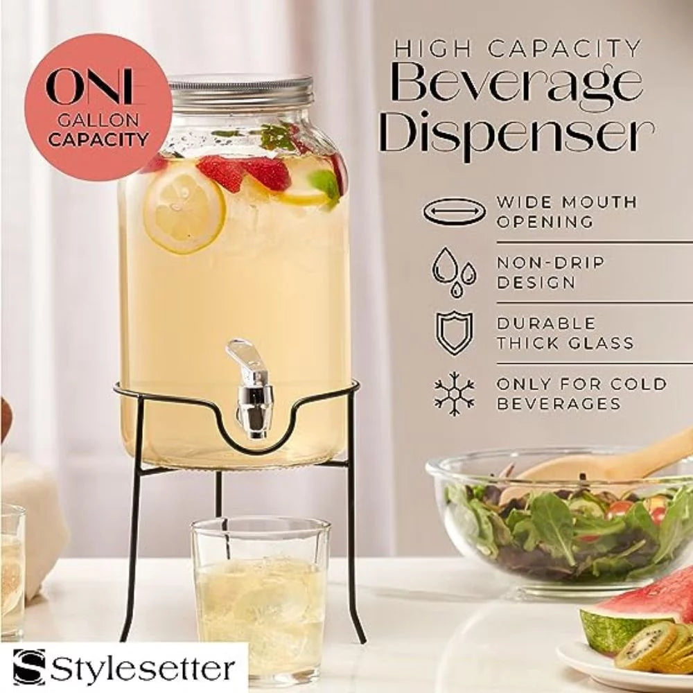 Clear Glass Beverage Dispenser with Spigot and Stand 1 Gallon A11518