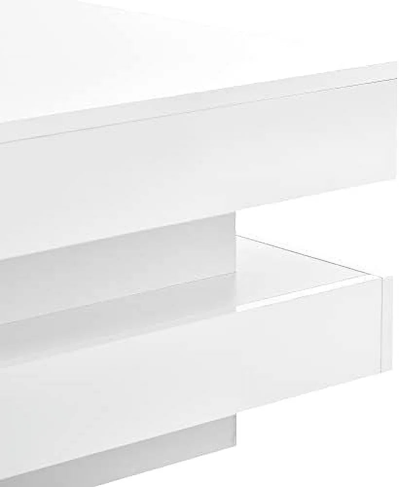 High Gloss 2-Tier Square Coffee Table with LED Lights H470744