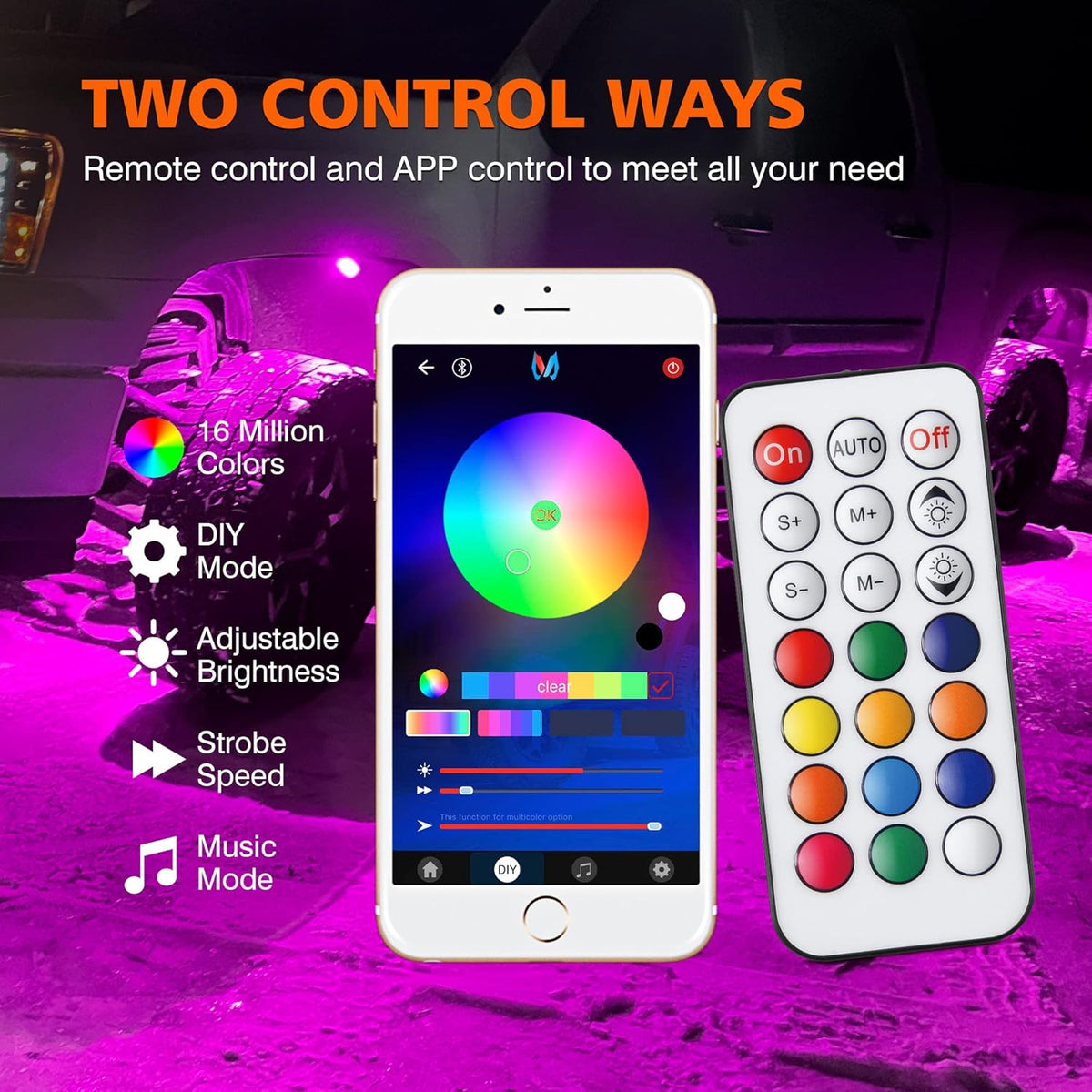 4 Pods Multicolor RGB LED Rock Lights Waterproof Y29829