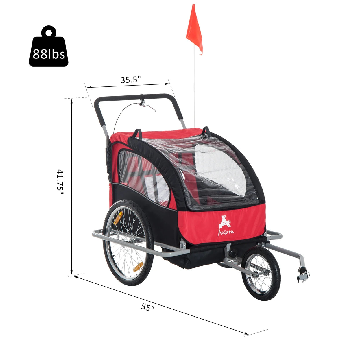 Blue 2-In-1 Double Child Bicycle Cargo Trailer And Jogger Y862972