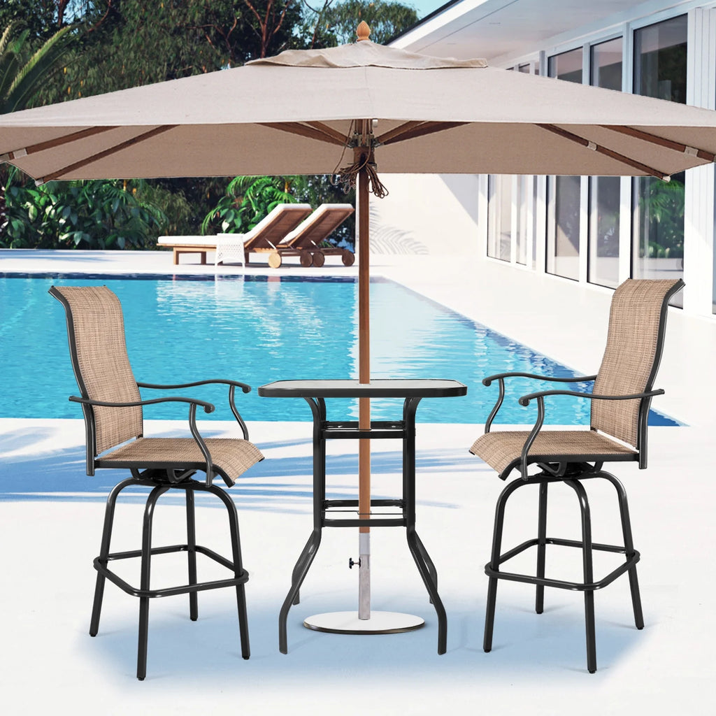 31 Inch Square Outdoor Bar Height Bistro Table with Tempered Glass Tabletop Y6328