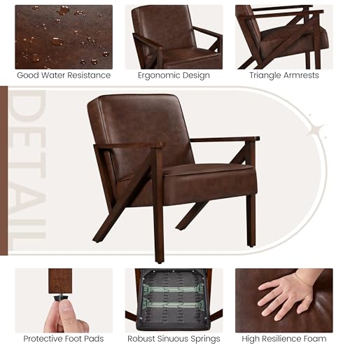 Light Brown Faux Leather Accent Chair with Wood Frame F14053
