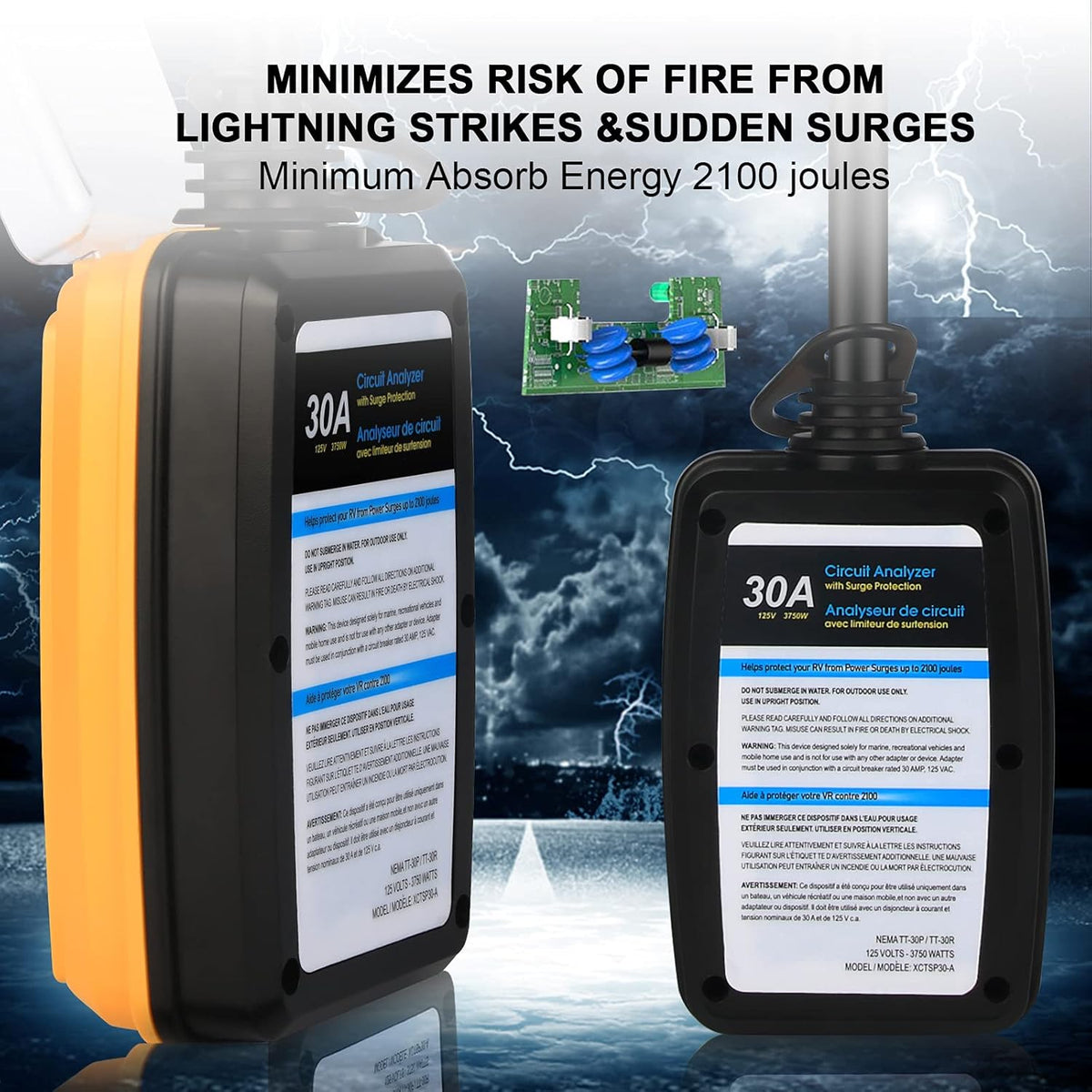 30 amp Surge Protector with Waterproof Cover and LED Indicator, Yellow, Pack of 2 P833052