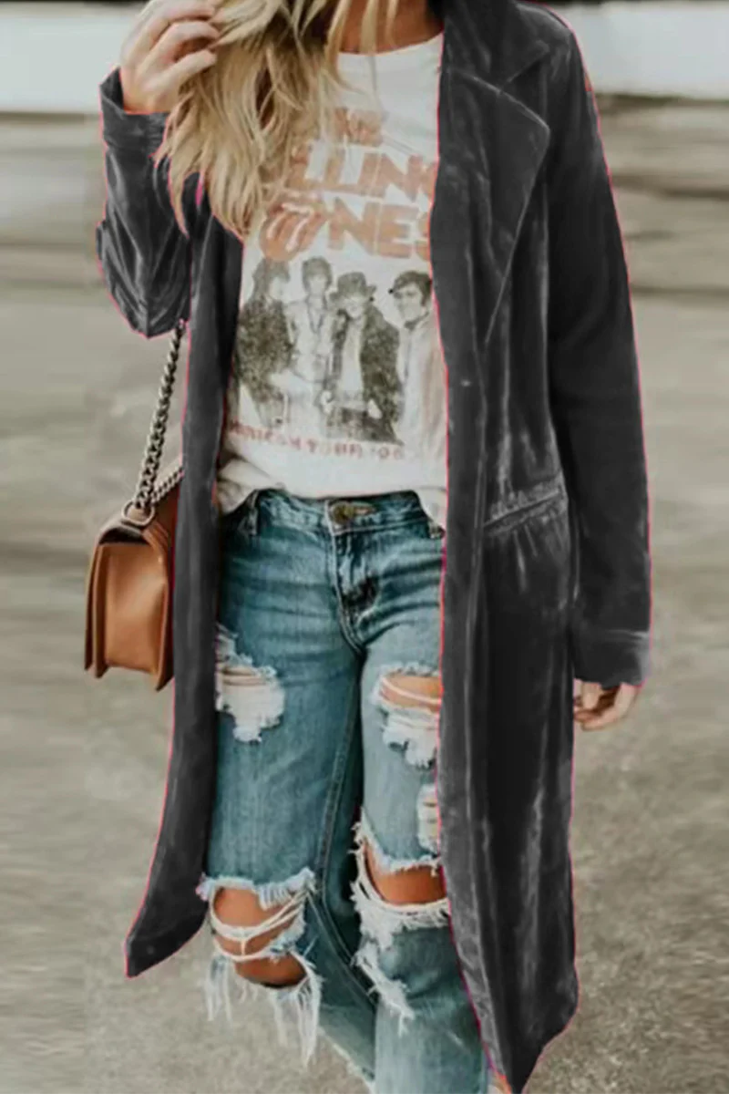 Casual Solid Button Turn-back Collar Outerwear V265