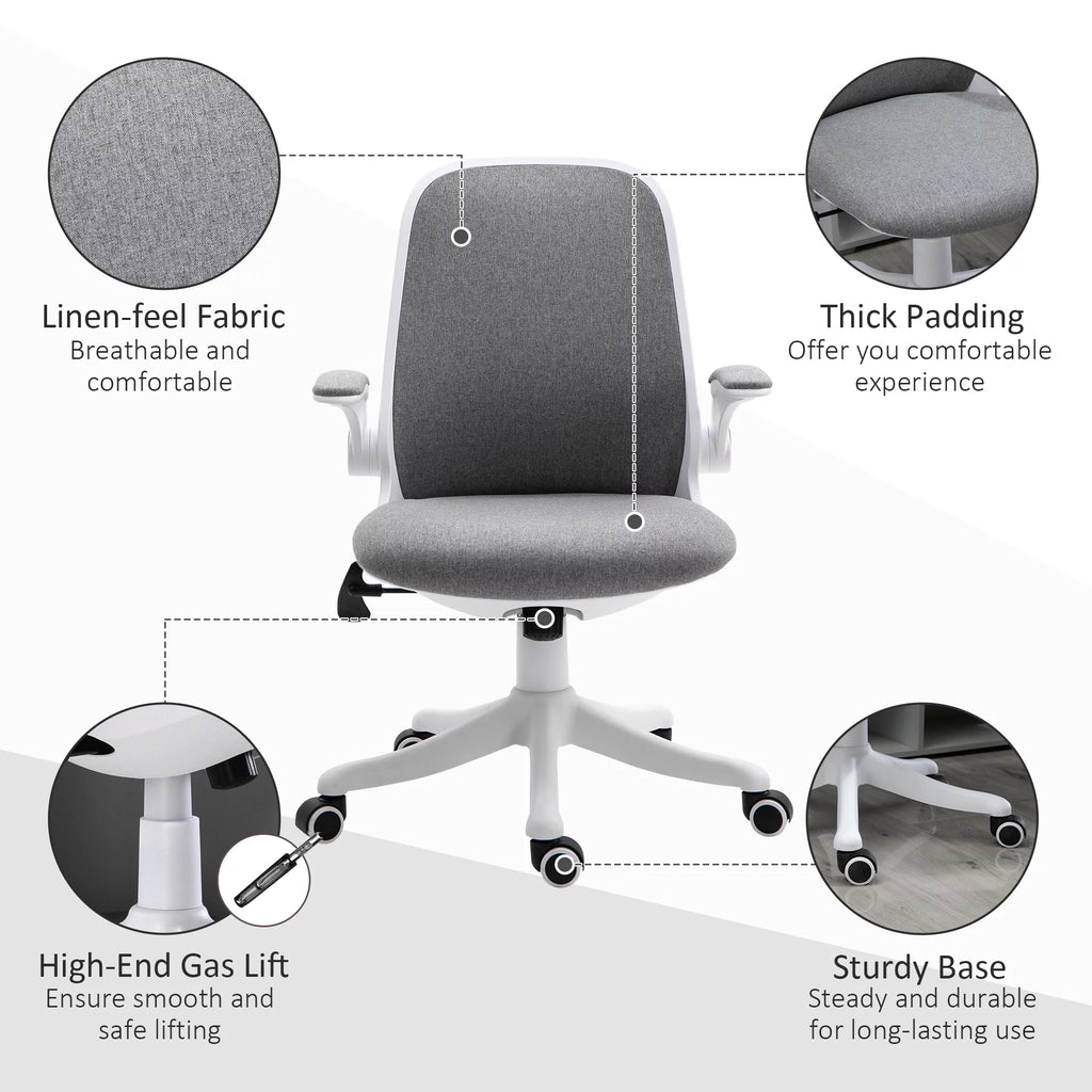 Grey Linen-Touch Fabric Office Chair with Flip-up Arms O566810