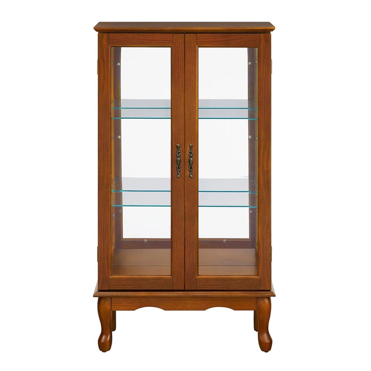 3 Tier Lighted Curio Display Cabinet with Adjustable Shelves and Tempered Glass Doors T340066