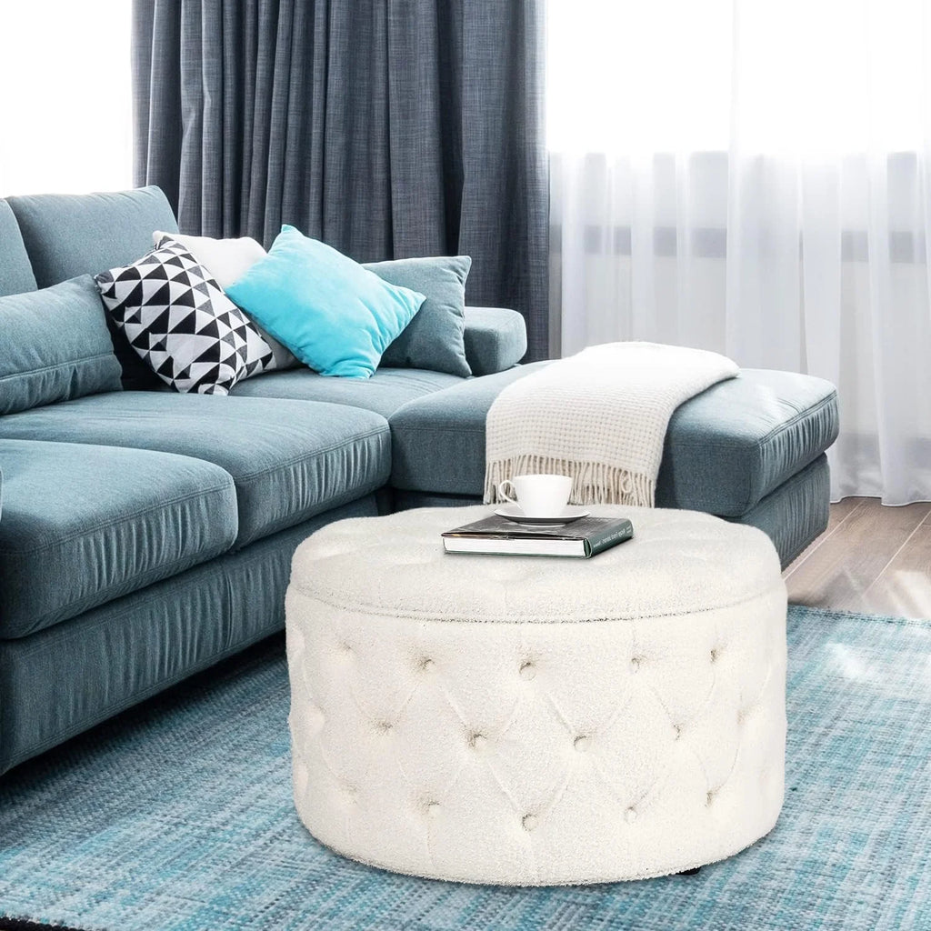 White Round Storage Ottoman N324