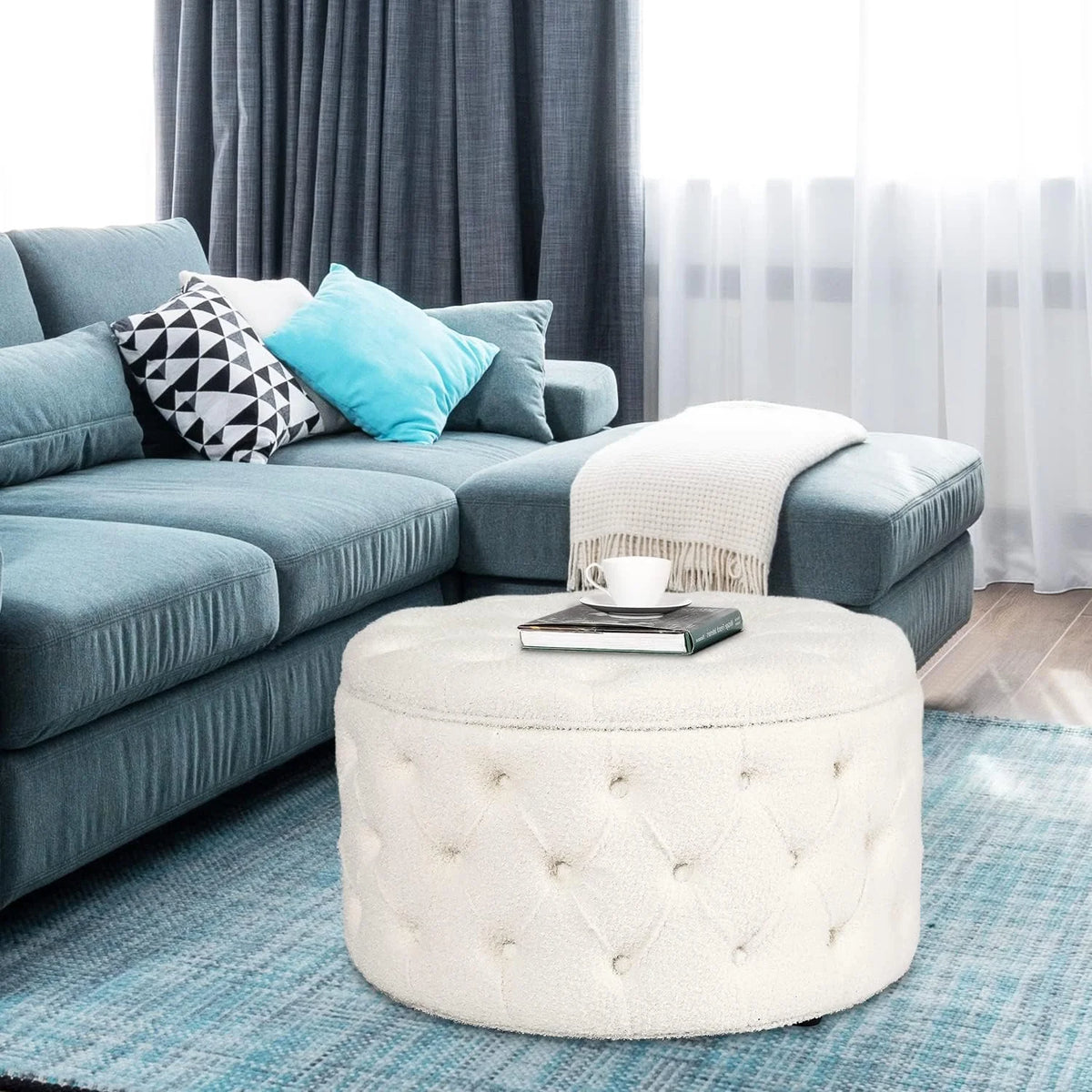 White Round Storage Ottoman N324