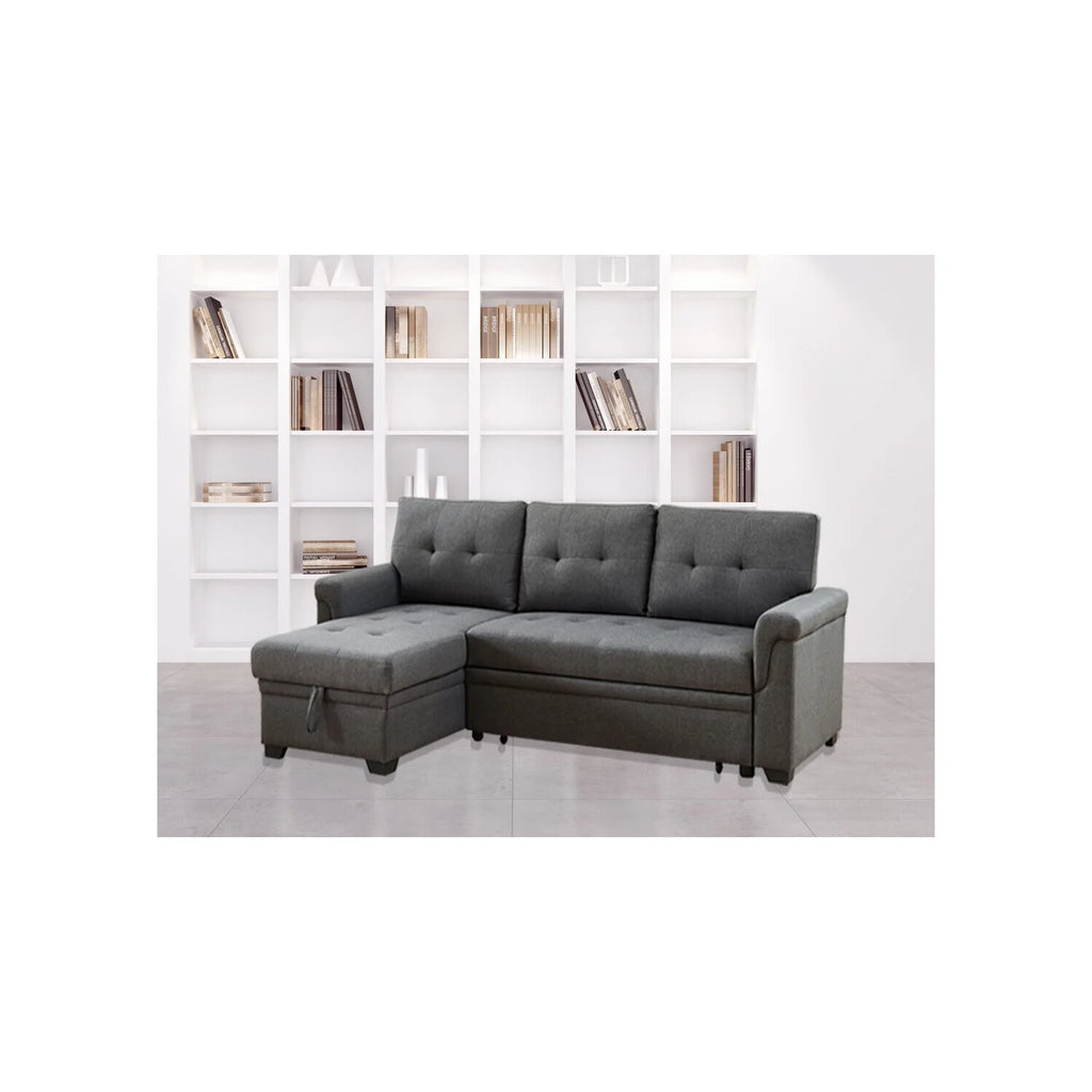 Light Gray Linen Reversible Sleeper Sectional Sofa with Storage Chaise Z523430