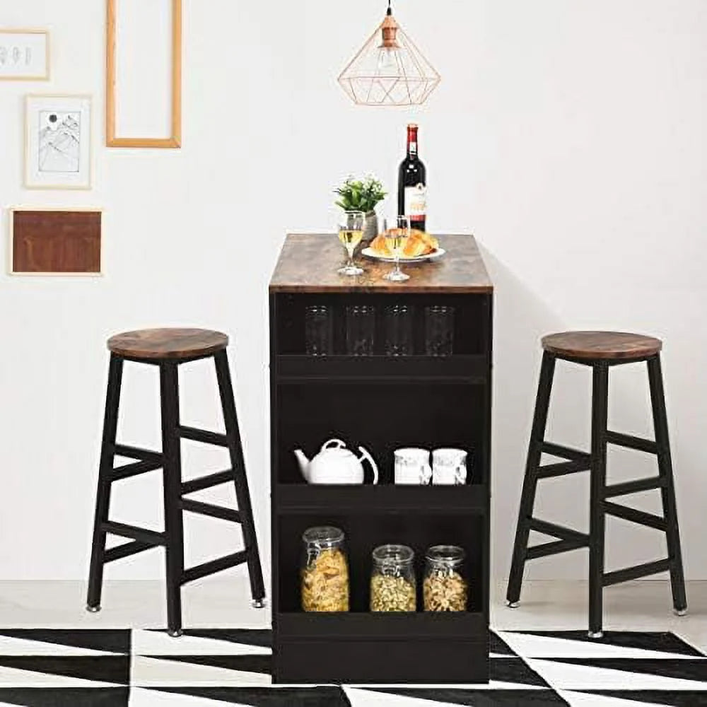 3 Piece Wooden Counter Height Pub Dining Set with 2 Stools J7260