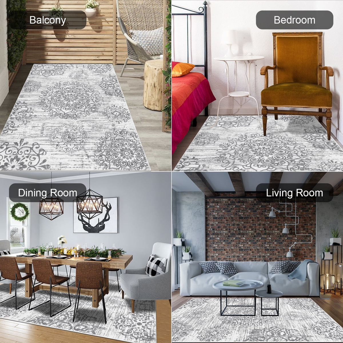 Boho Non-Slip Washable Area Rug 4'x6' A307419