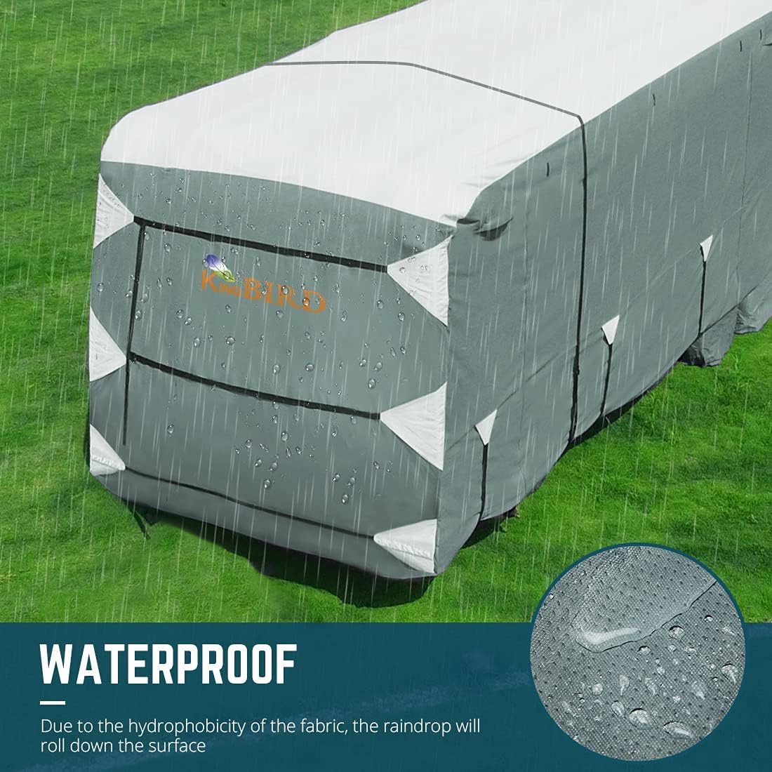 5th Wheel RV Cover, Extra-Thick 5 Layers Anti-UV Top Panel, Fits 37'-41' Motorhome with 2Pcs Extra Straps & 4 Tire Covers C544