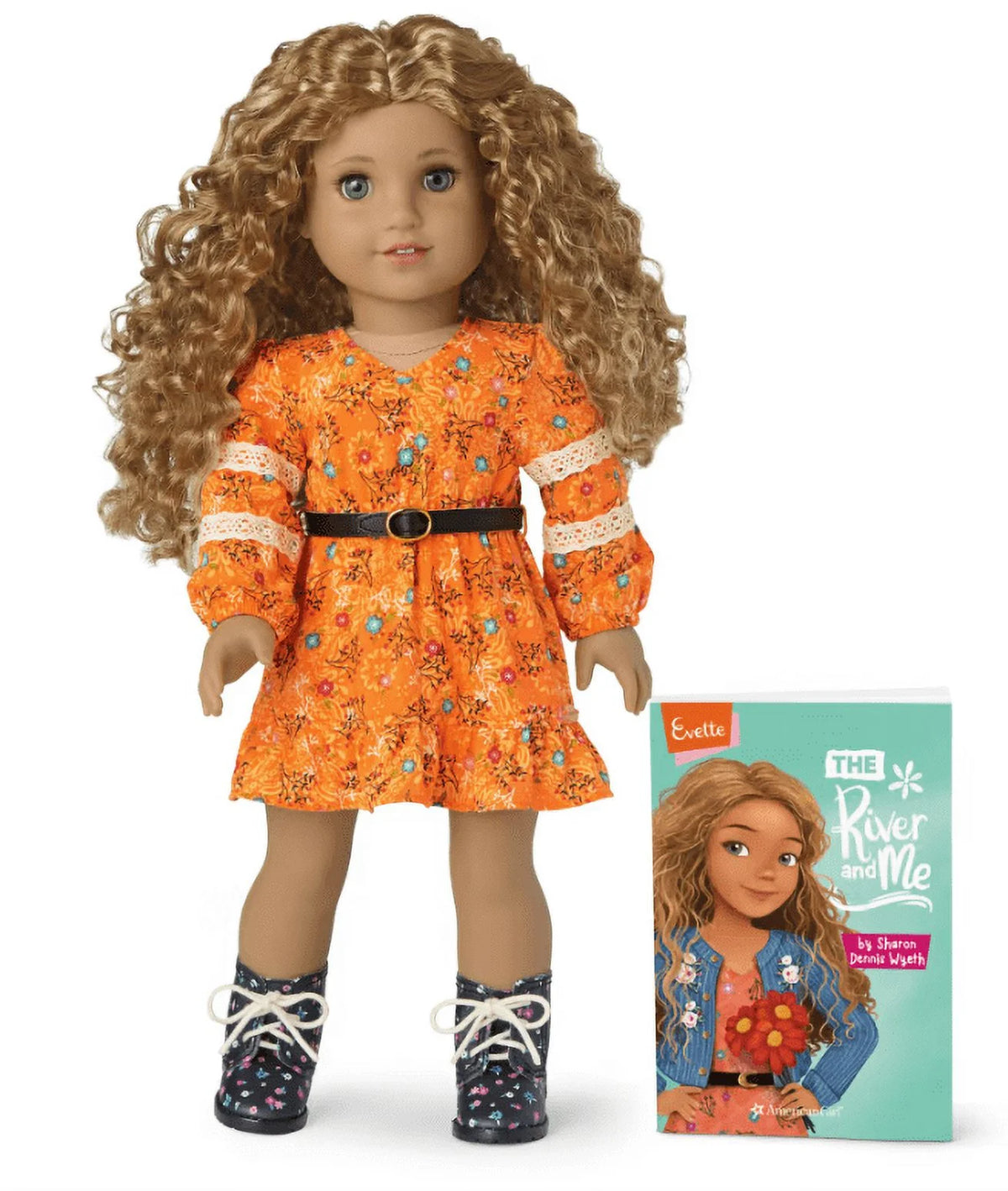 18 inch Doll with Gray Eyes Freckles Curly Caramel Colored Hair H69272