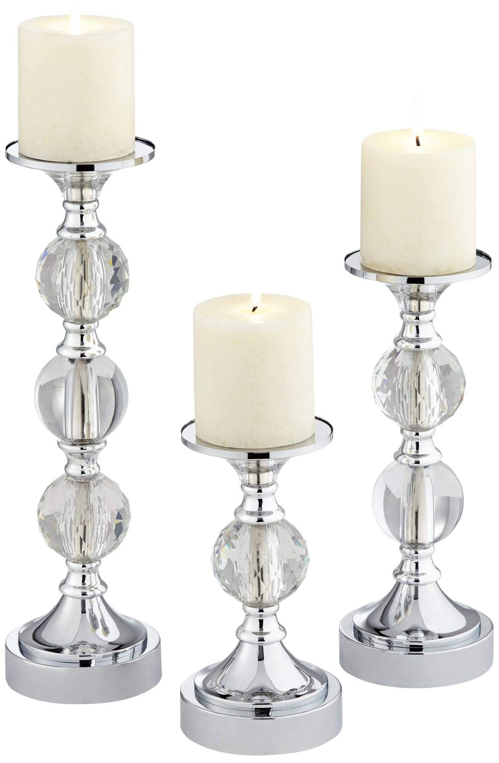 Chrome and Crystal Pillar Candle Holders Set of 3 P55578