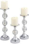 Chrome and Crystal Pillar Candle Holders Set of 3 P55578