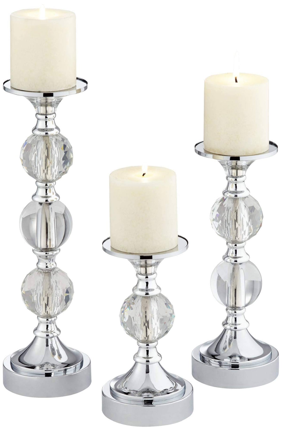 Chrome and Crystal Pillar Candle Holders Set of 3 P55578