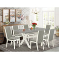 7 Piece Wood Dining Table Set with 6 Linen Fabric Chairs C5949