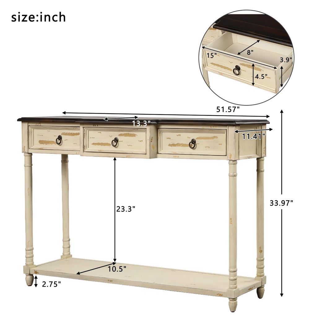52" Wood Console Table with 3 Drawers and Shelf A504702