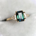 Natural Green Emerald Moissanite Ring 14k Yellow Gold B583178