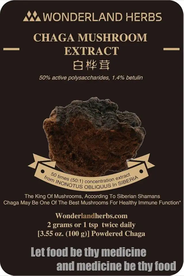 Chaga Mushroom Extract Powder, 50% Polysaccharides, 1.4% Betulin, 3.53 Oz V814