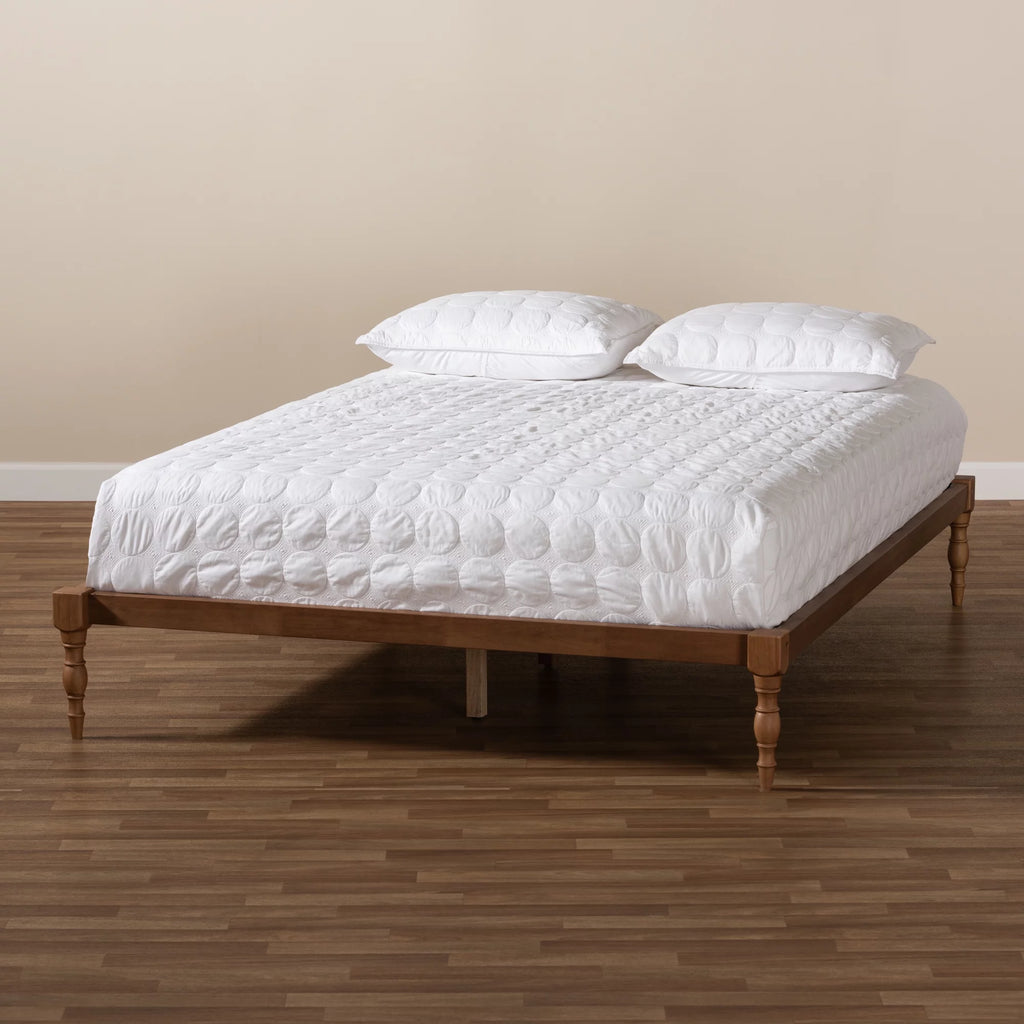 Walnut Brown Wood Queen Size Platform Bed Frame X59548