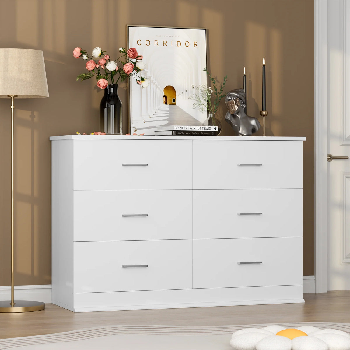White 6 Drawer Wood Dresser R543