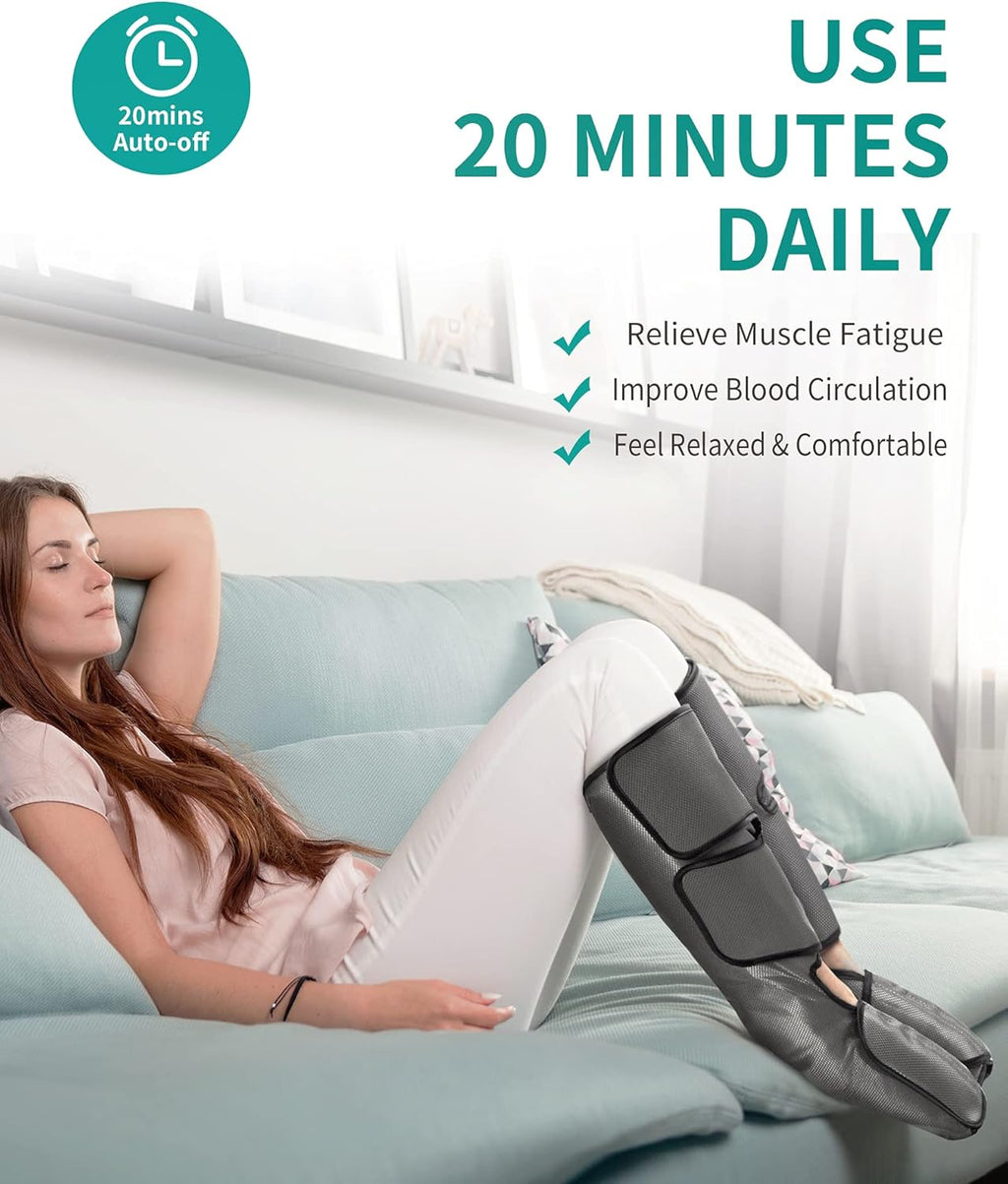 Leg Massager with Air Compression, Foot and Calf Massage Machine with Hand-held Controller 2 Modes 3 Intensities, Adjustable Leg Wraps K468