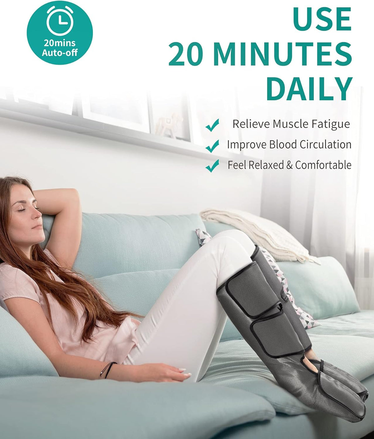 Leg Massager with Air Compression, Foot and Calf Massage Machine with Hand-held Controller 2 Modes 3 Intensities, Adjustable Leg Wraps K468