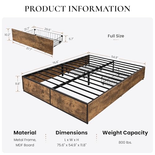 Black Queen Platform Bed Frame with 2 Storage Drawers H69568