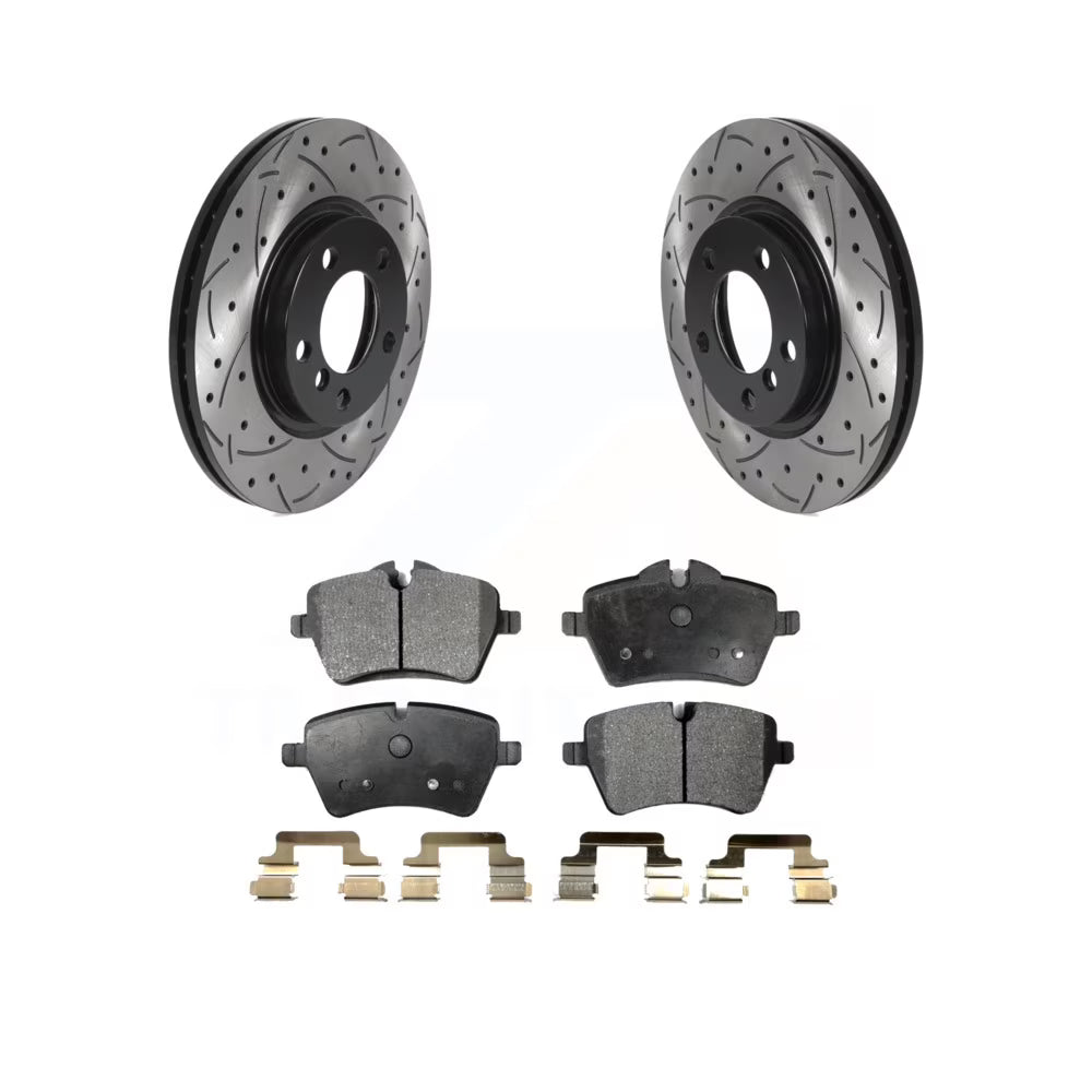 Front Coated Drilled Slotted Disc Brake Rotors And Semi-Metallic Pads Kit J52078