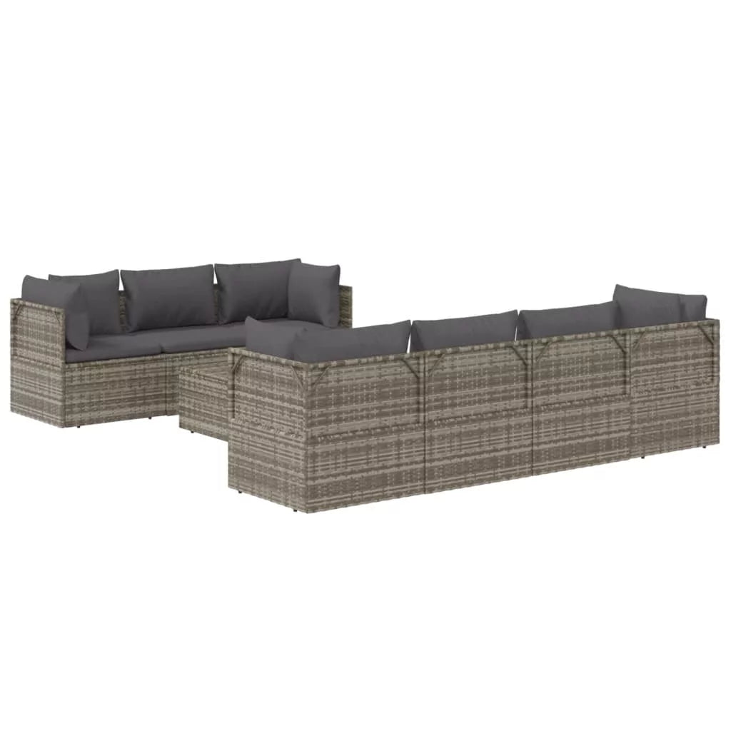 8 Piece Patio Set with Cushions Gray Poly Rattan R75592