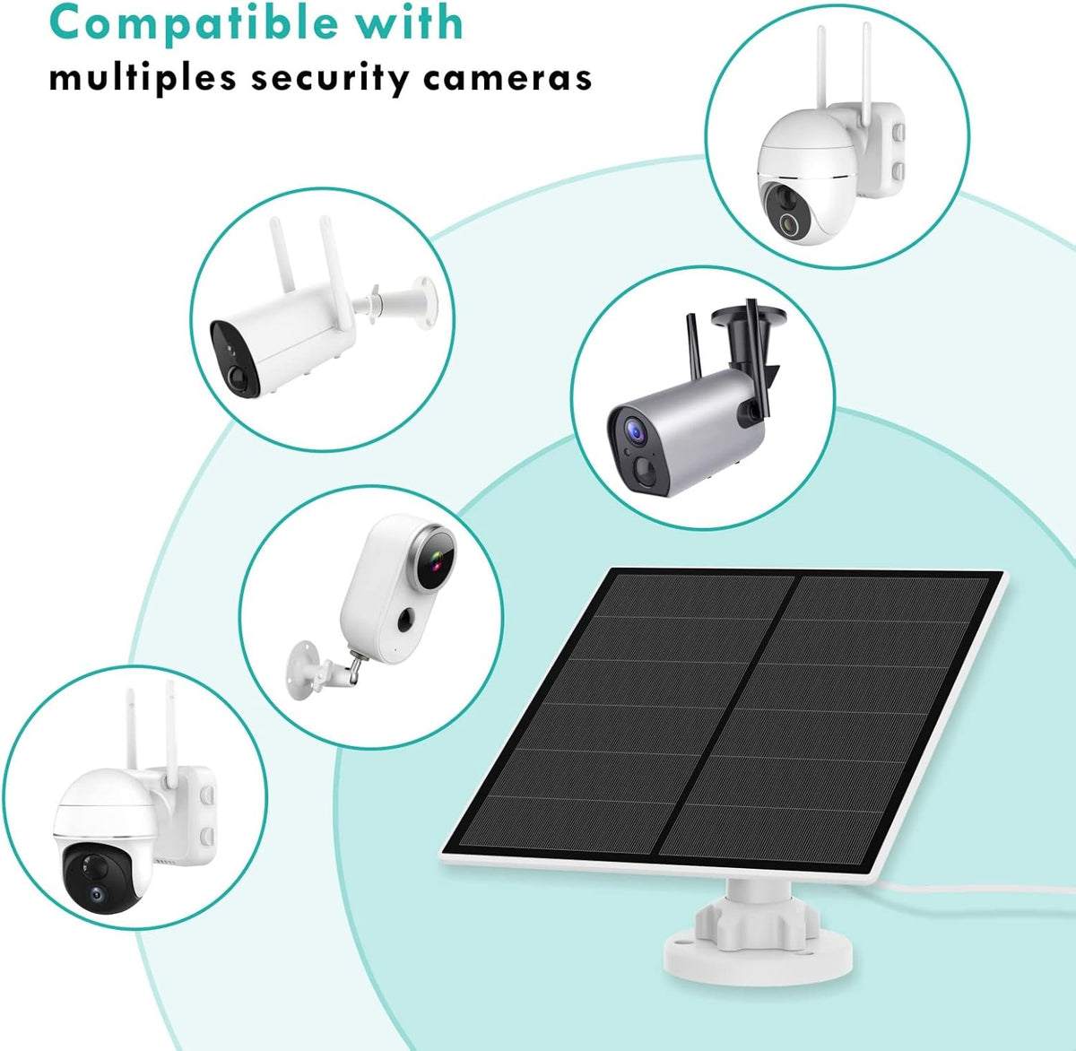 Solar Panel for Rechargeable Battery Security Camera, IP65 Waterproof, Micro USB, 360° Adjustable Wall Mounting Bracket S122