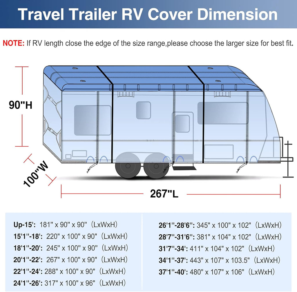 Upgraded Waterproof 500D Travel Trailer Cover with 4 Tire Covers, Tongue Jack Cover G934555