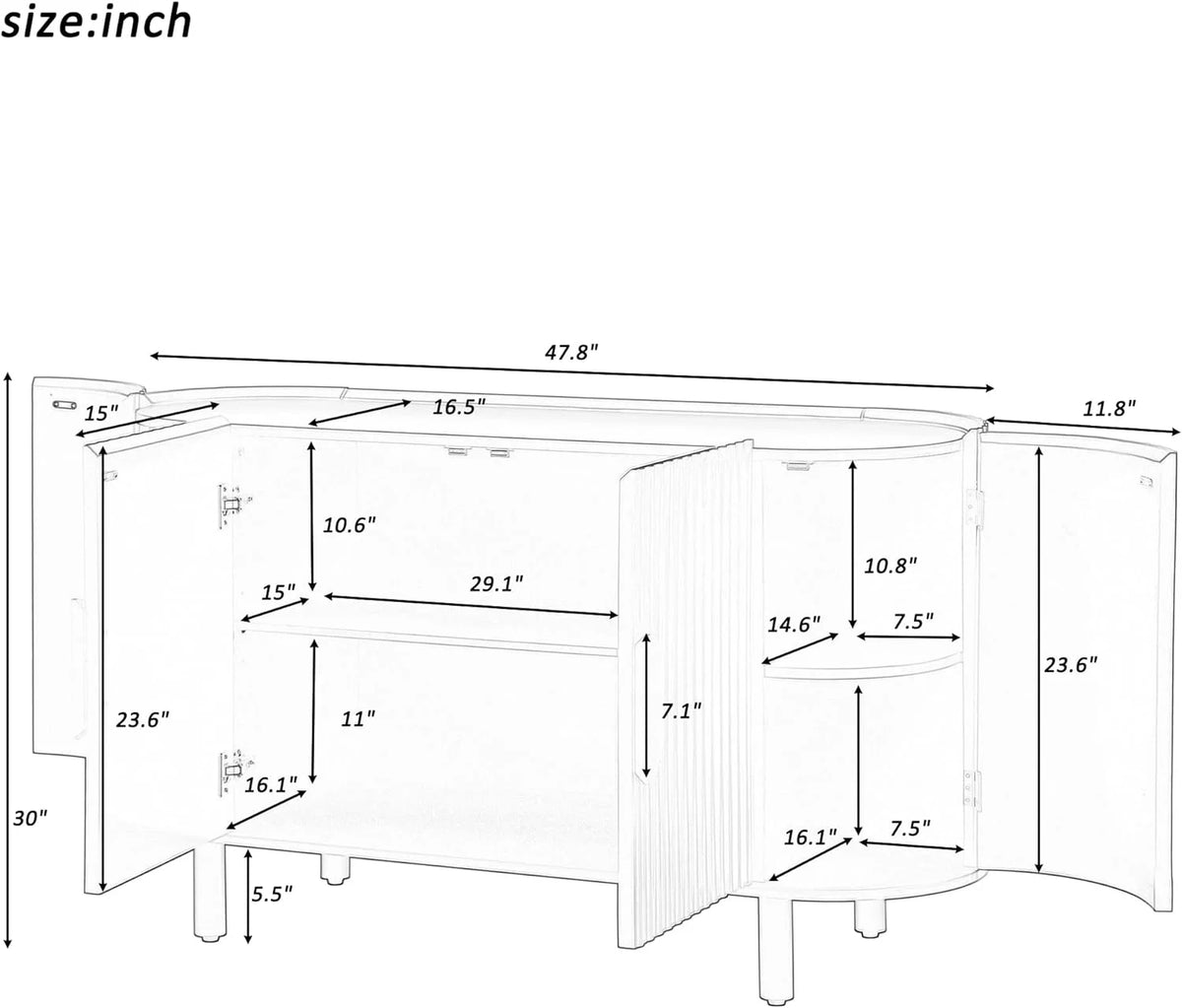 Black Curved Sideboard Cabinet with Adjustable Shelves M16783