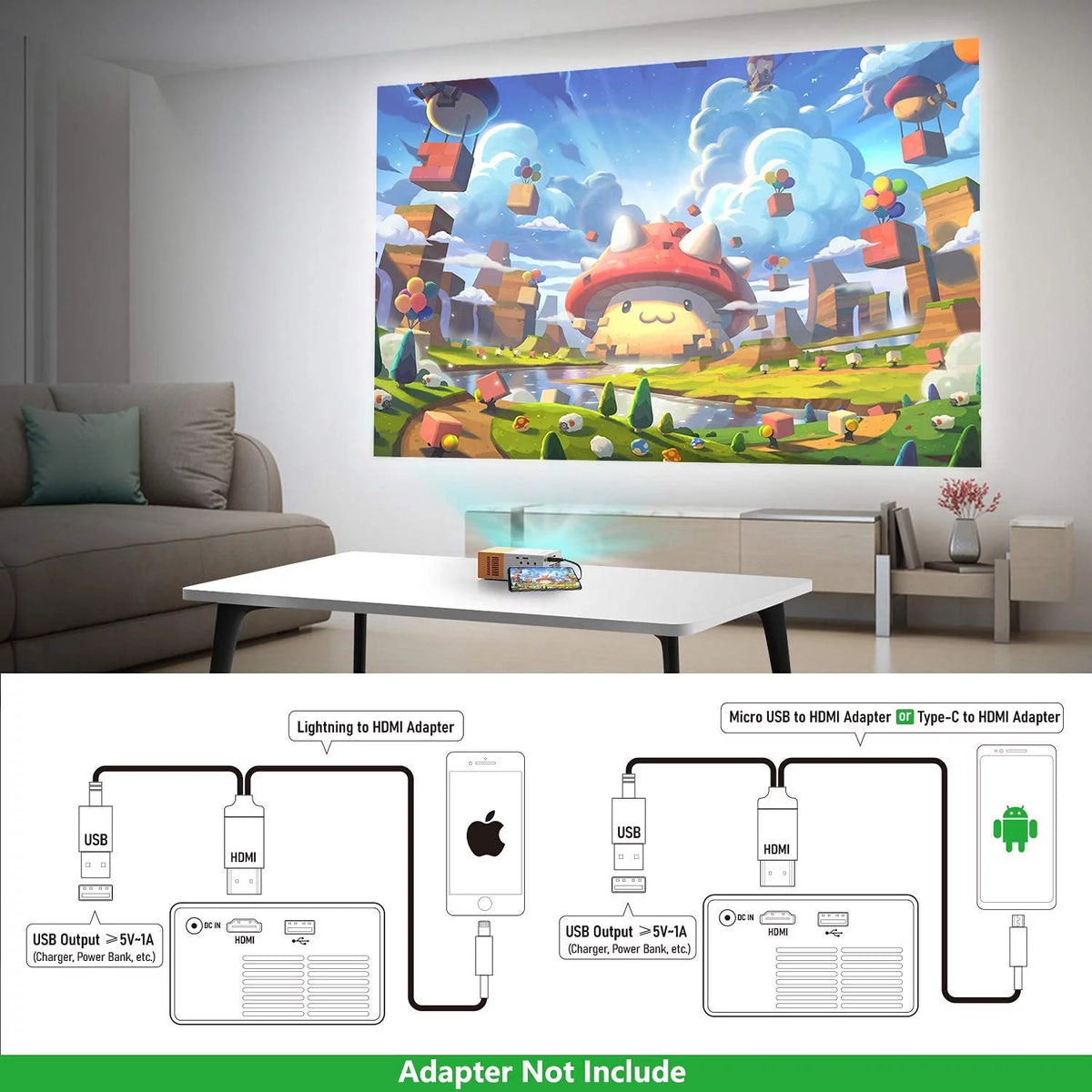Portable LED Mini Projector with USB and Remote Control K8881
