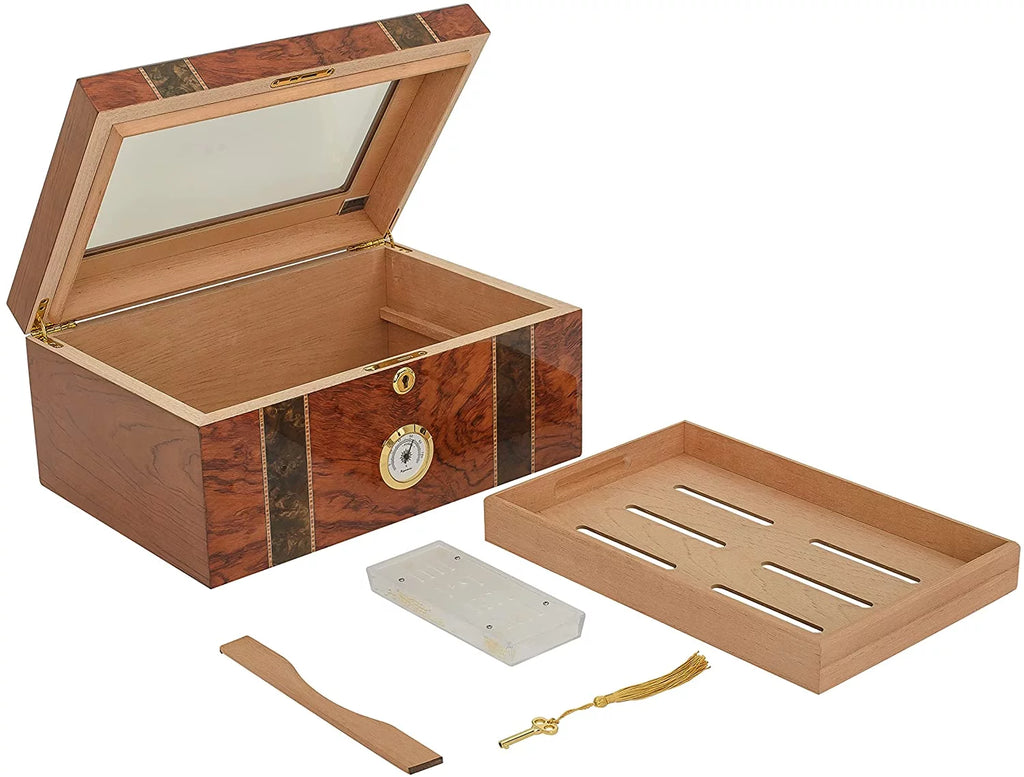 Bubinga and Walnut Burl Wood Cigar Humidor with Spanish Cedar Z544